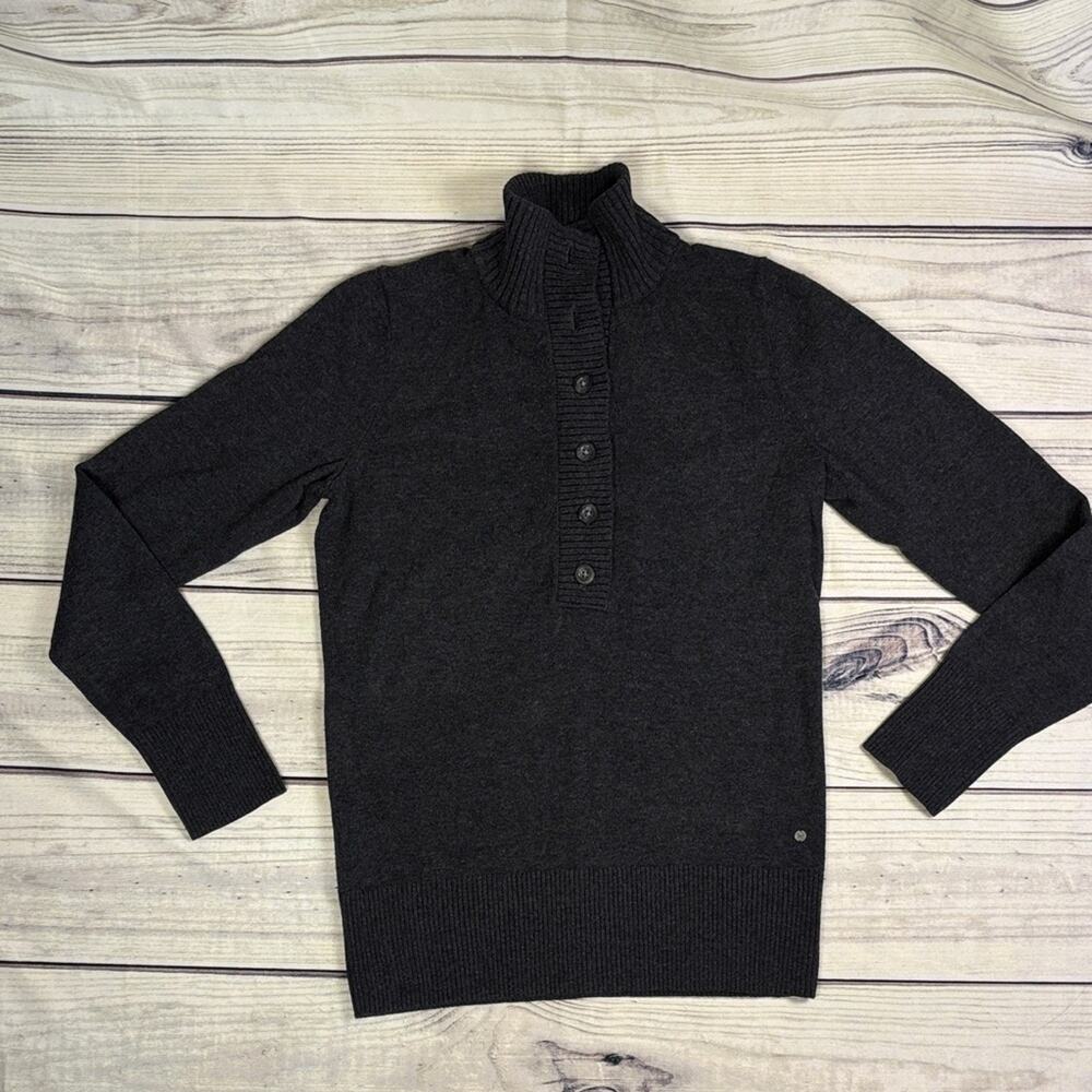 Women’s Eddie Bauer Tall Medium Charcoal Sweater button up mock neck